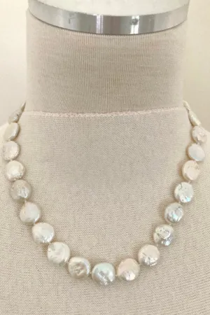 Flat Coin Pearl Necklace | Cultured Elegance & Sterling Silver Clasp | By Pearly Girls