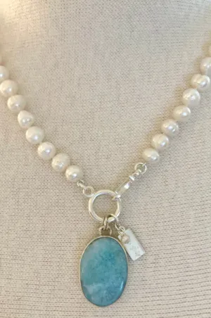 Laura Pearl Necklace | Ring Pearls & Larimar Pendant | By Pearly Girls