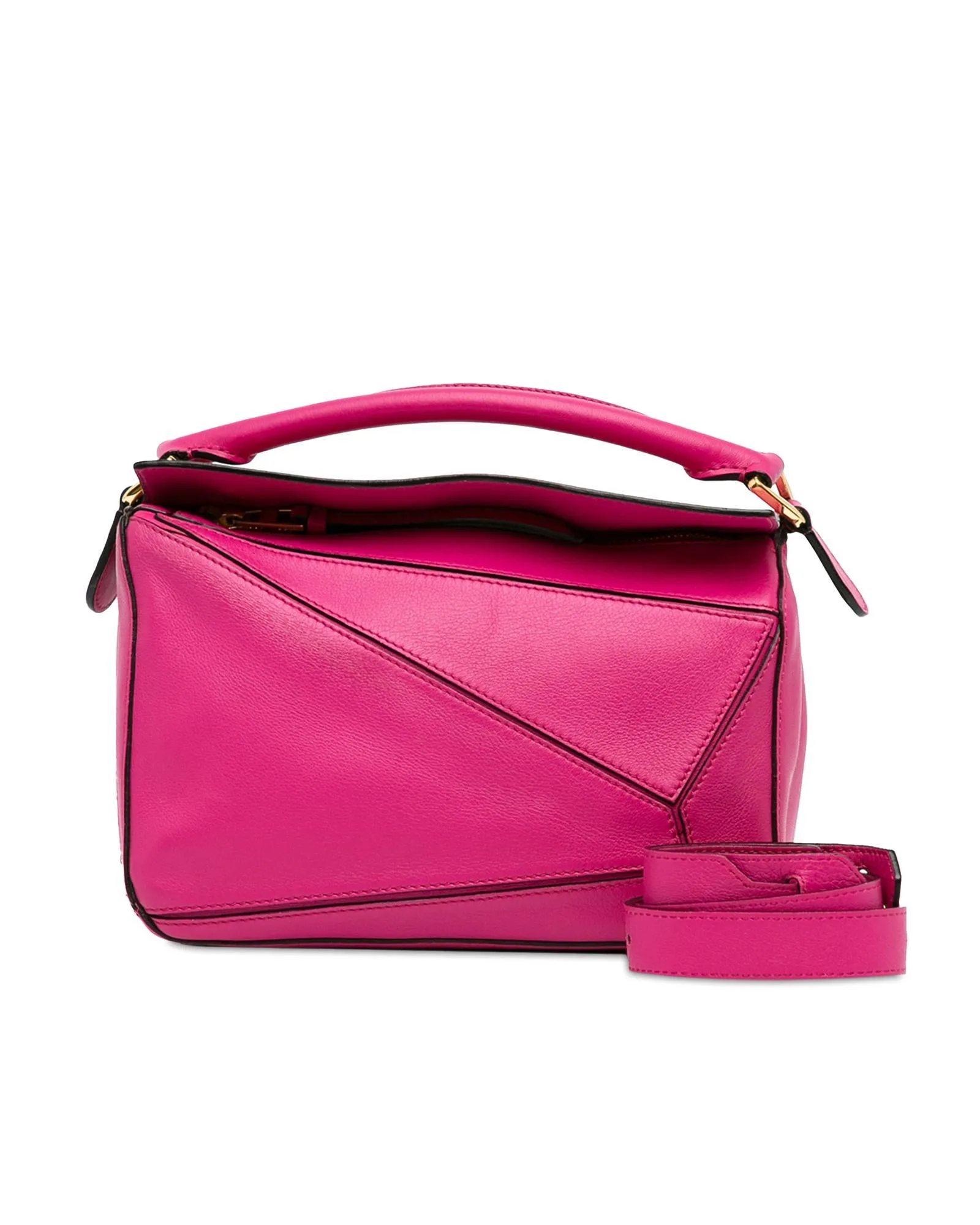 Leather Puzzle Bag with Detachable Strap and Top Zip Closure