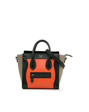 Leather Tricolor Luggage Tote Bag