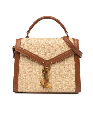 Mini Raffia Satchel with Leather Trim and Detachable Strap