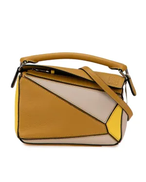 Mini Tricolor Leather Puzzle Satchel with Detachable Strap