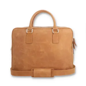 Norde Emar Tan Pull-up Leather Laptop Briefcase