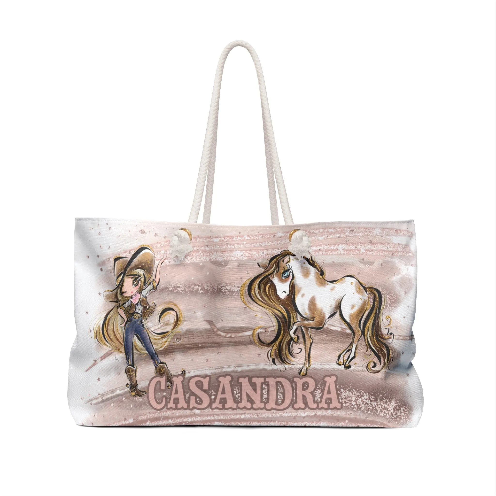 Personalised Weekender Bag, Cowgirl and Horse, Large Weekender Bag, Beach Bag, Book Bag