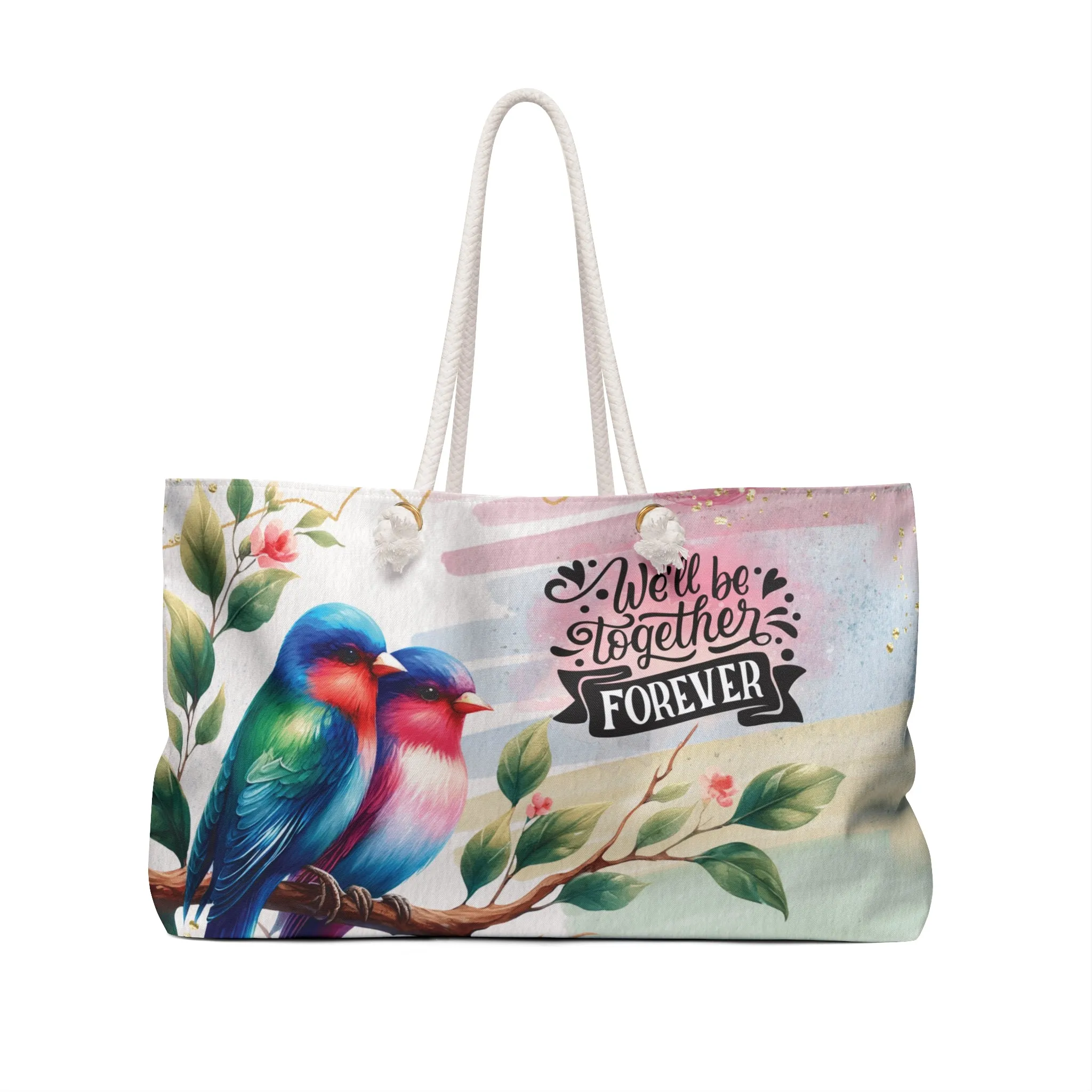 Personalised/Non-Personalised Weekender Bag, Love Birds, We will be together forever Quote, Large Weekender Bag, Beach Bag, Book Bag