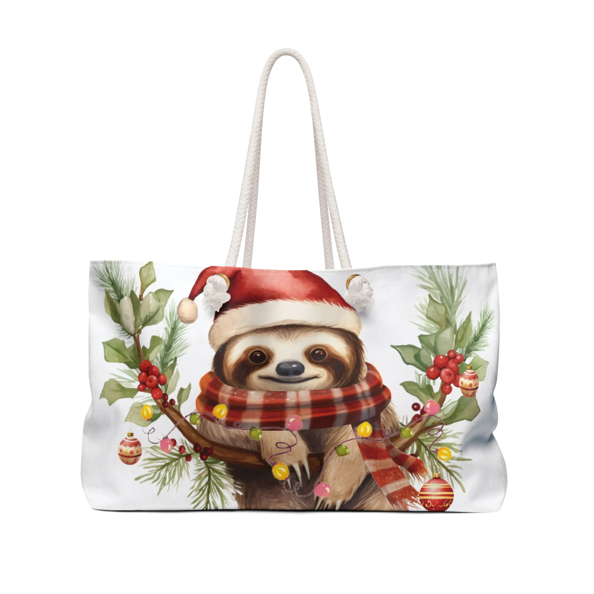 Personalised/Non-Personalised Weekender Bag, Sloth, Christmas, Large Weekender Bag, Beach Bag, Book Bag