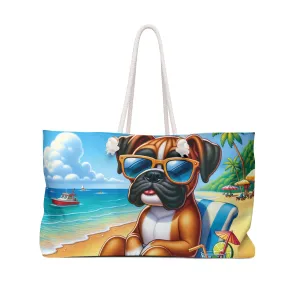 Personalised/Non-Personalised Weekender Bag, Summer Beach Dog, Boxer, Large Weekender Bag, Beach Bag, Book Bag