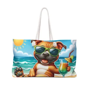 Personalised/Non-Personalised Weekender Bag, Summer Beach Dog, Stafford, Large Weekender Bag, Beach Bag, Book Bag