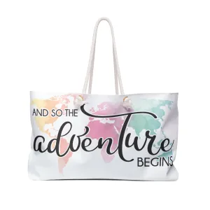 Personalised/Non-Personalised Weekender Bag, Travel, And So the Adventure Begins, Large Weekender Bag, Beach Bag, Book Bag