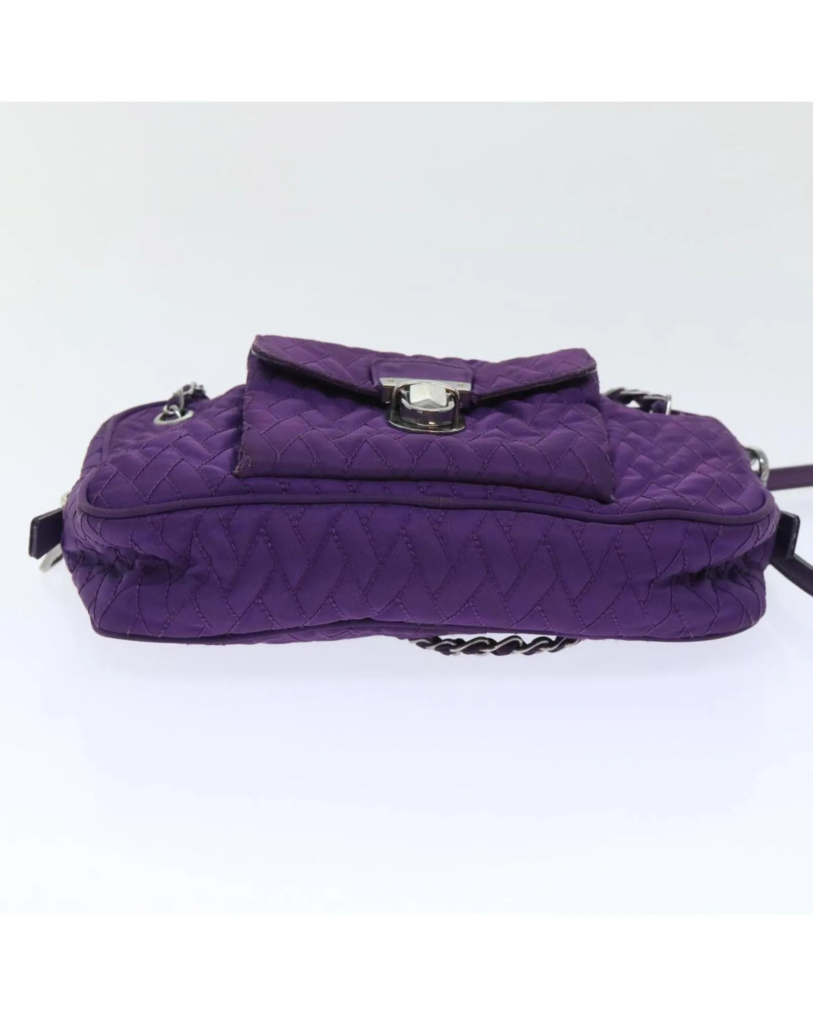 Quilted Purple Nylon Shoulder Bag with Chain Strap