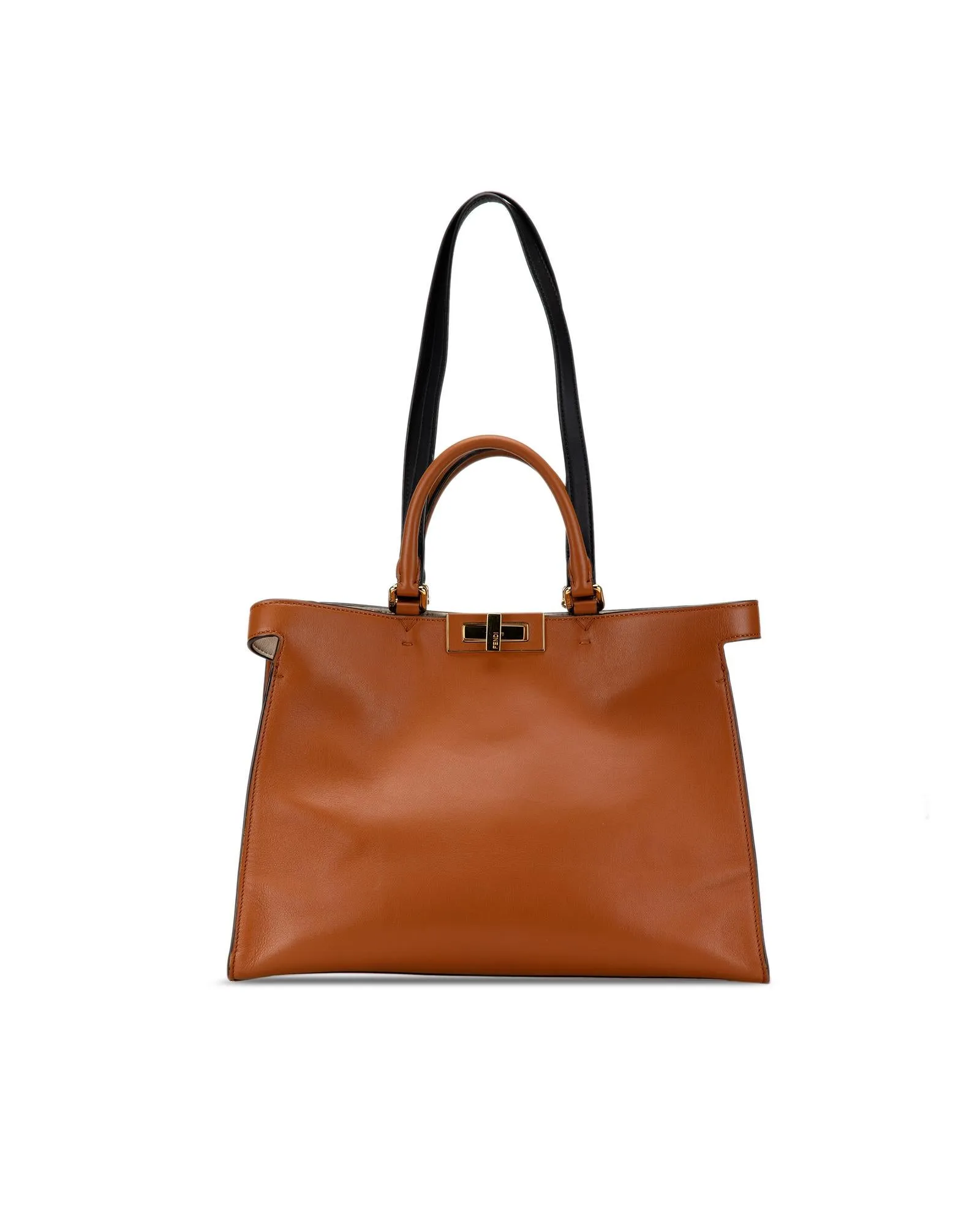 Small Leather Peekaboo Tote with Twist Lock Closure