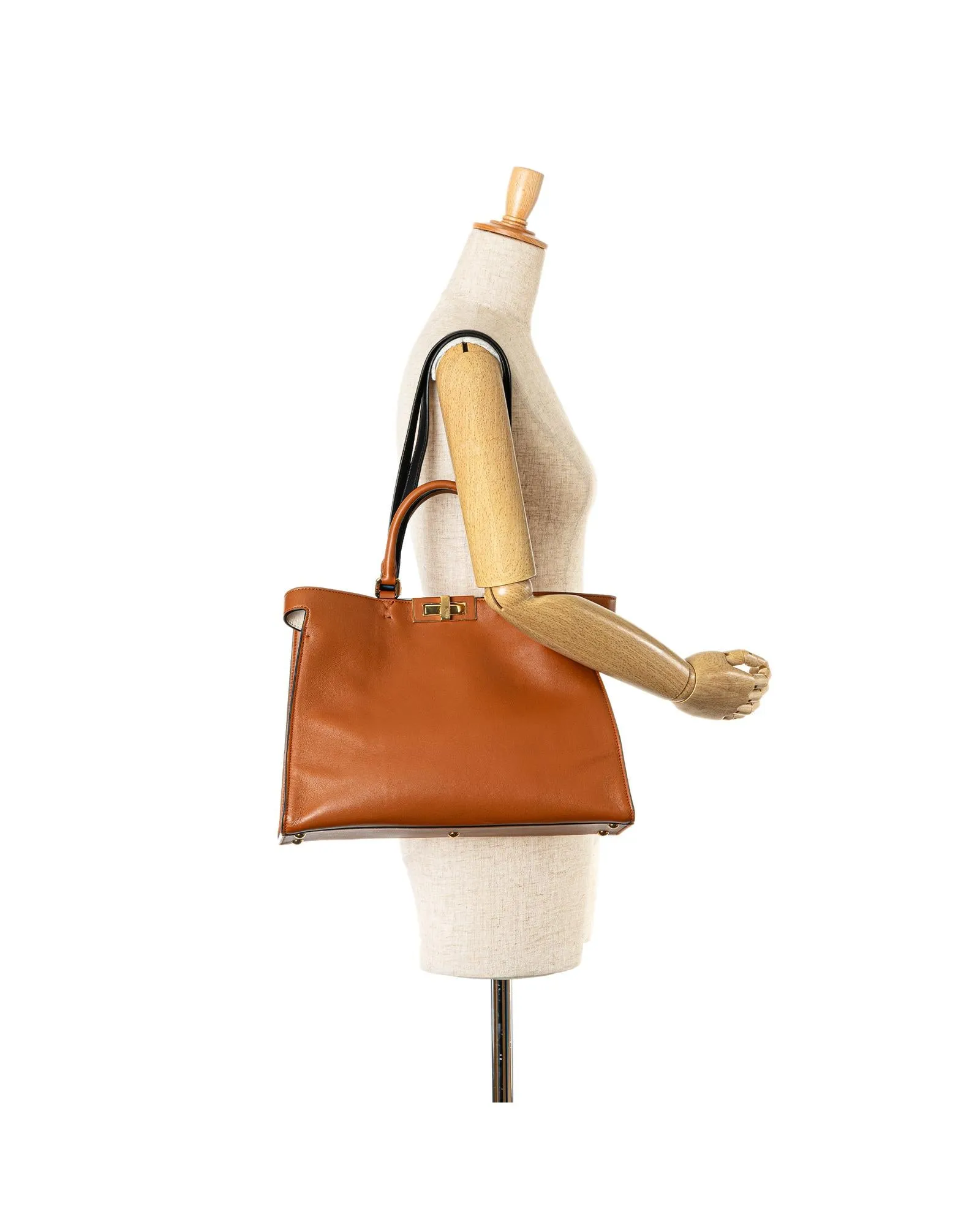 Small Leather Peekaboo Tote with Twist Lock Closure